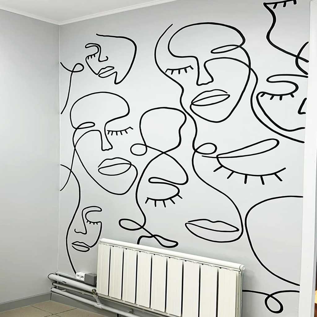 Perete interior pictat manual, minimalist figurativ, modern, uni