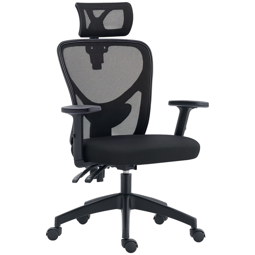 Scaun ergonomic birou DMTT, suport lombar si tetiera, negru