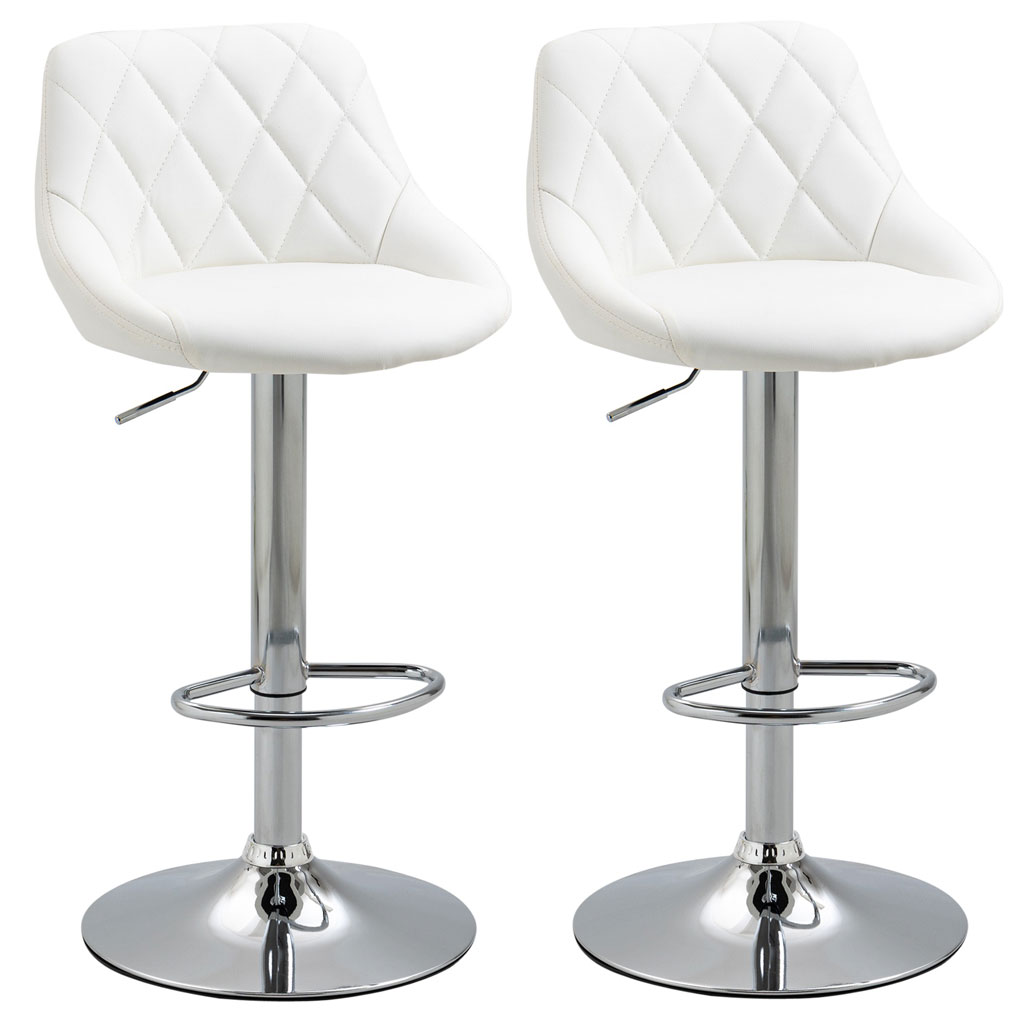 Set 2 scaune de bar, DMTT, pivotante, cusatura diamant, piele ecologica alba