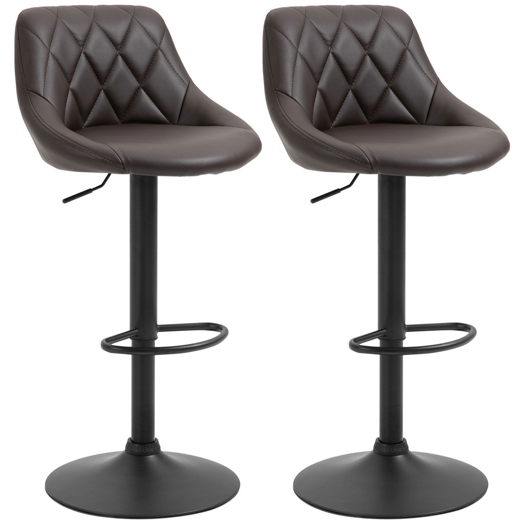 Set 2 scaune de bar, DMTT, pivotante, cusatura diamant, piele ecologica maro