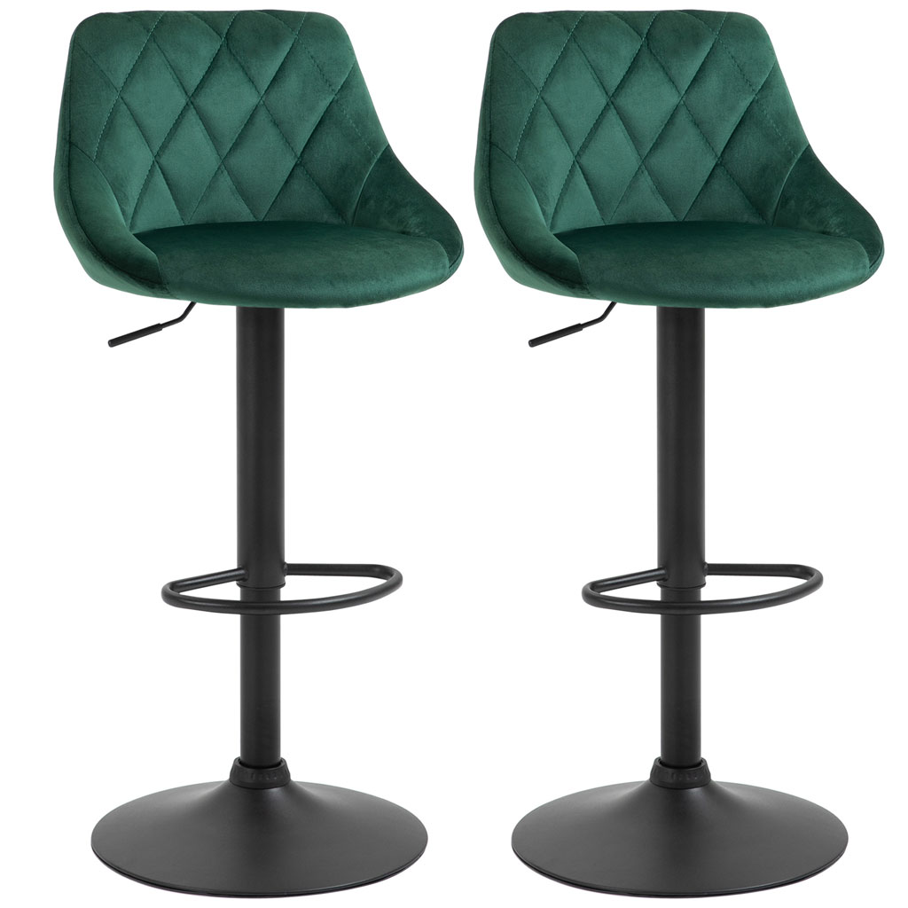 Set 2 scaune de bar, DMTT, pivotante și reglabile pe înălțime, catifea verde